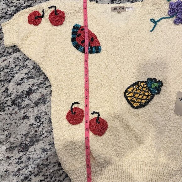 Vintage Leau Vive Sweater Women’s Size Small Fruit Kitschy Statement Dead Stock - Picture 5 of 8